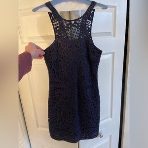 NEW Lilly Pulitzer Beautiful Navy Blue Lace Appliqué Dress, Size XS.